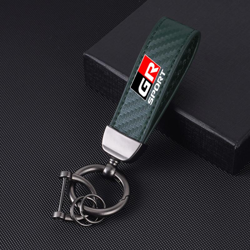 Carbon fiber Car Keychain Key Ring Metal Leather For Toyota GR Sport Gazoo Racing Yaris 86 Corolla Hilux Supra C-HR Accessories
