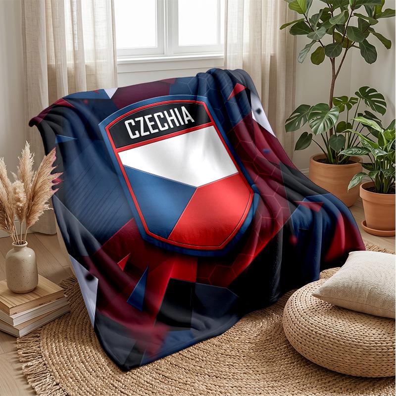 Czech Republi Football Printed Flannel Blanket Skin Friendly Warm Decorative Throw for Indoor Couch Bed Daily Use