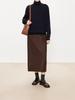 Skin-Friendly High-Waist Wool Midi Skirt with Slit - Minimalist Mid-Length Design