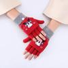 Winter Cute Girls Christmas Gloves Kids Warm Cartoon Gloves Students Fingerless Writing Gloves with Flip Cover 7-13Y