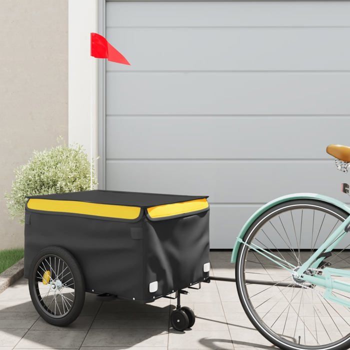 VidaXL Remorque de Vélo, Chariot de Transport avec Barre d'Attelage, Remorque de Bicyclette avec Drapeau pour Bagage, Noir 94099
