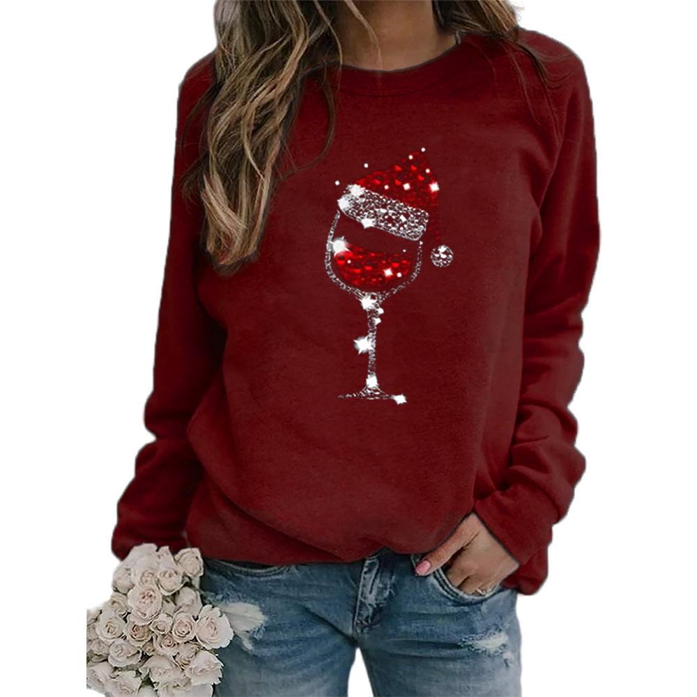 Women's Red Wine Glass Christmas Hoodie with Hat and Long Sleeves