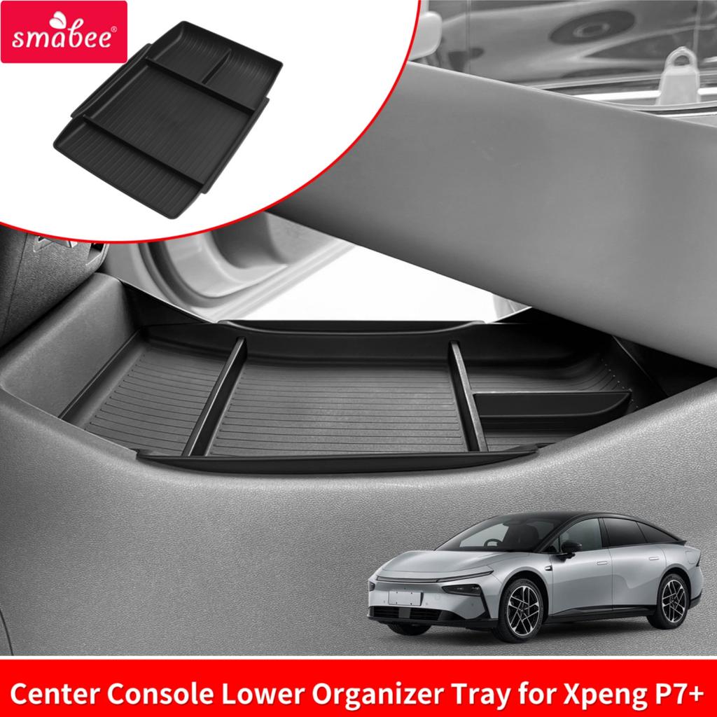 Smabee for Xpeng P7+ 2024-2026 Center Control Lower Storage Box Car Tray Interior Accessories Organizer Tidying TPE Black