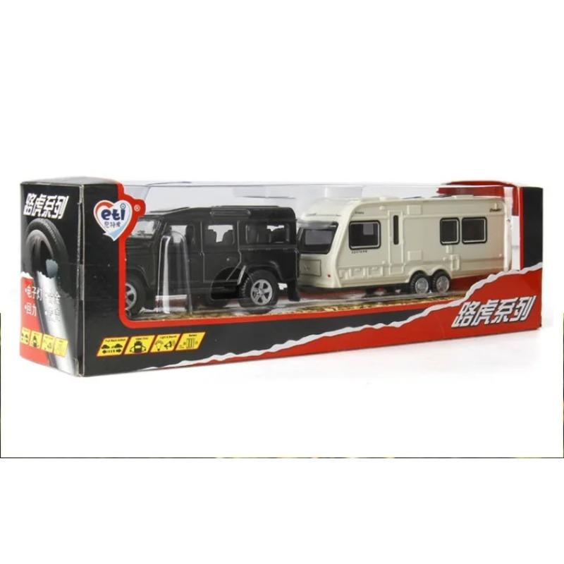 Simulation 1/32 Scale Land Rover Trailer RV Car Model Pullback Sound Light Caravans Model Diecast Toy Vehicle Children Boy Toy