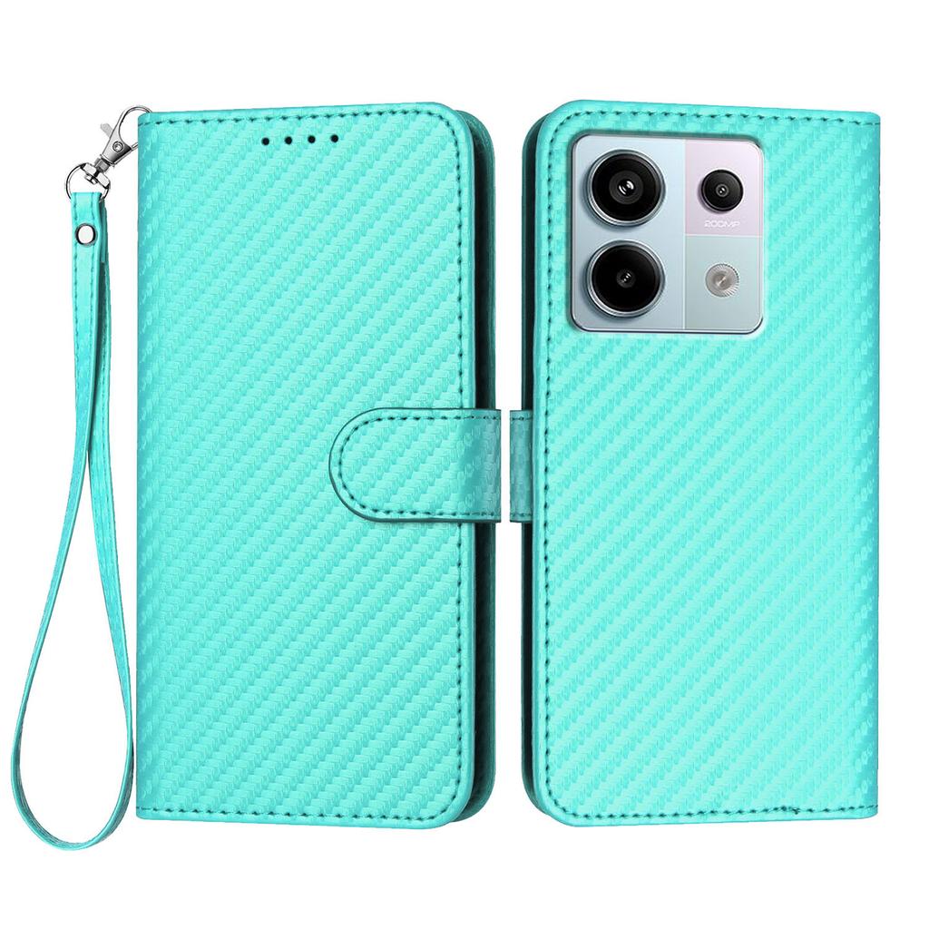 For Xiaomi Poco X6 5G/Xiaomi Redmi Note 13 Pro 5G Wallet Case with Strap Carbon Fiber Texture Leather Mobile Cover