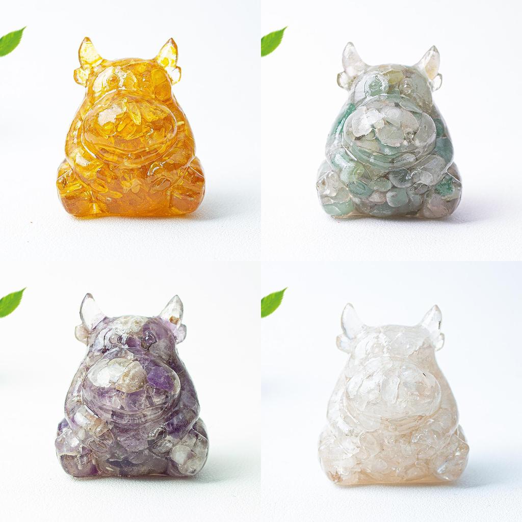 Resin Crystal Cow Figurine With Lucky Fortune For Office Desk Decor Gift For Teens And Adults