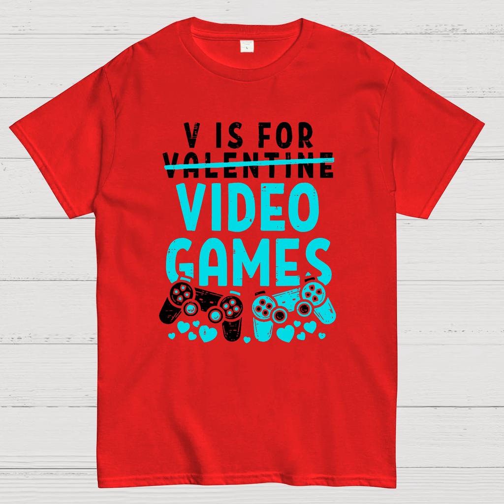 V Is For Video Games Funny Valentines Day Gamer Boy Men Gift Cotton Summer Casual Cool Loose T-Shirt