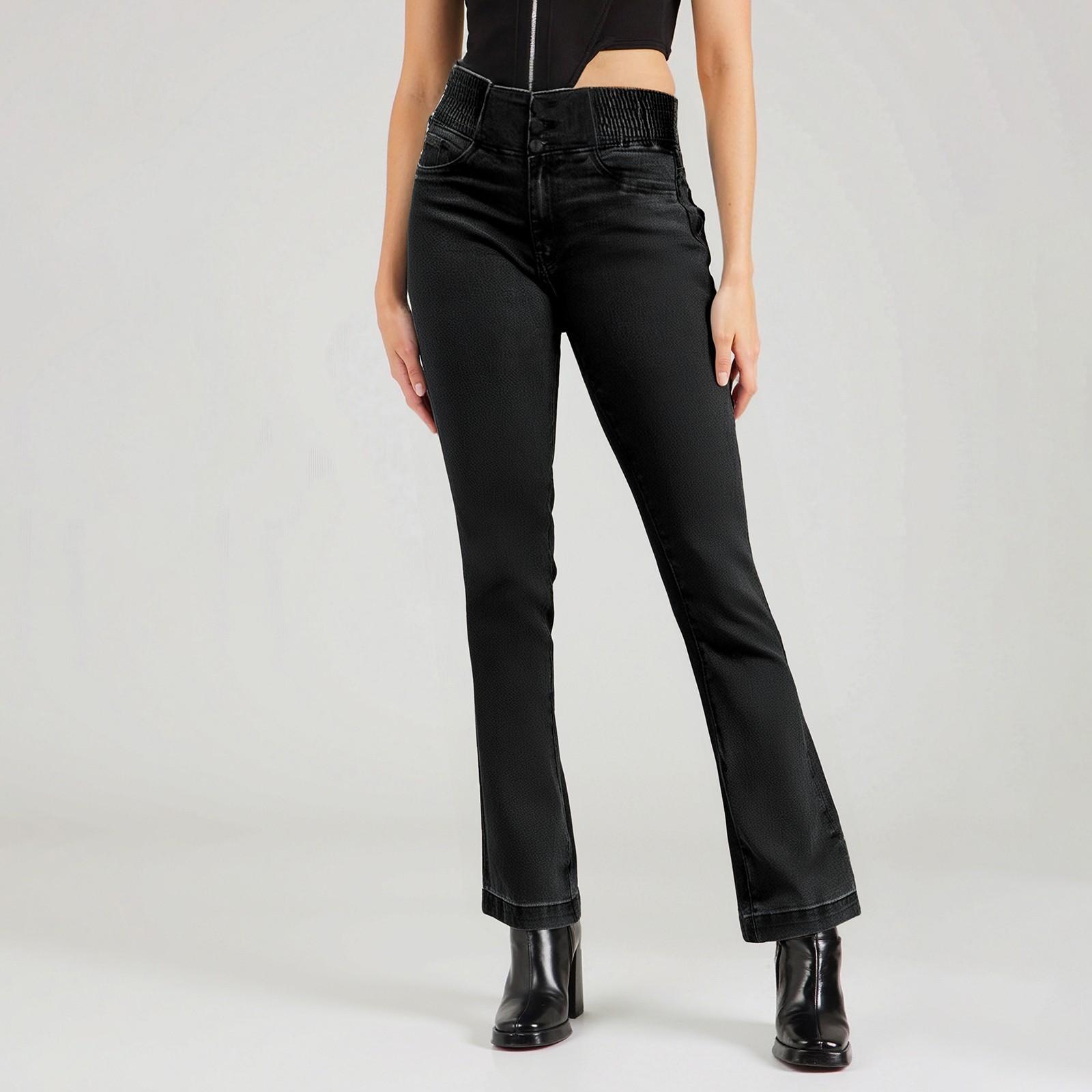 

Женские джинсы повседневные однотонные повседневные брюки универсальные облегающие джинсы XL чёрный