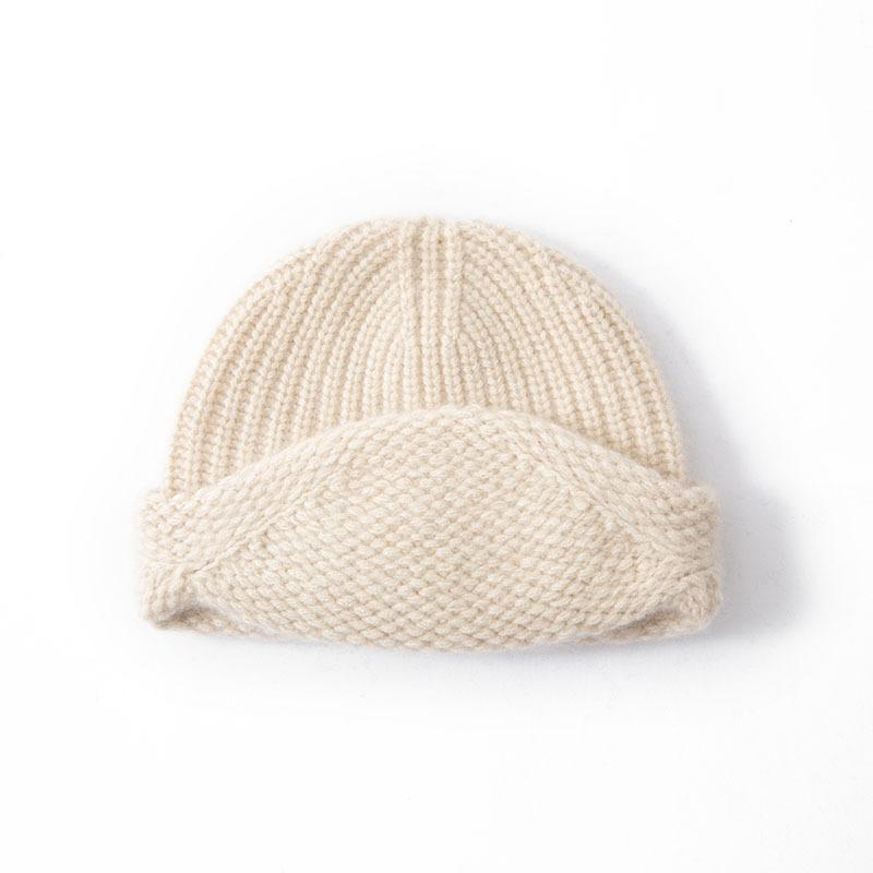Pure Cashmere Autumn and Winter New Women's Solid Color Cuffed Fashion Simple Versatile Warm Knitted Baotou Hat