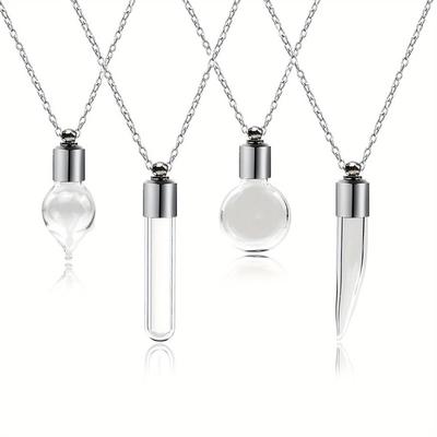 Glass Perfume Vial Pendant Wishing Bottle Clear Charm Glass Bottle Necklace Jewelry Gifts Glass Bottle Necklace TransparentGlass