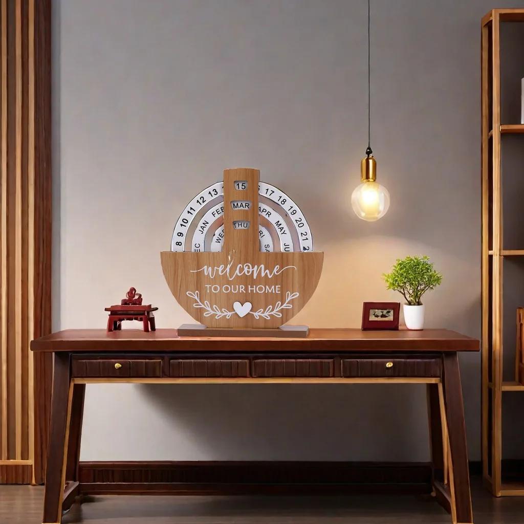 Wooden ten thousand year calendar fashion creative diy manual rotating ornaments suitable for desk bedroom study