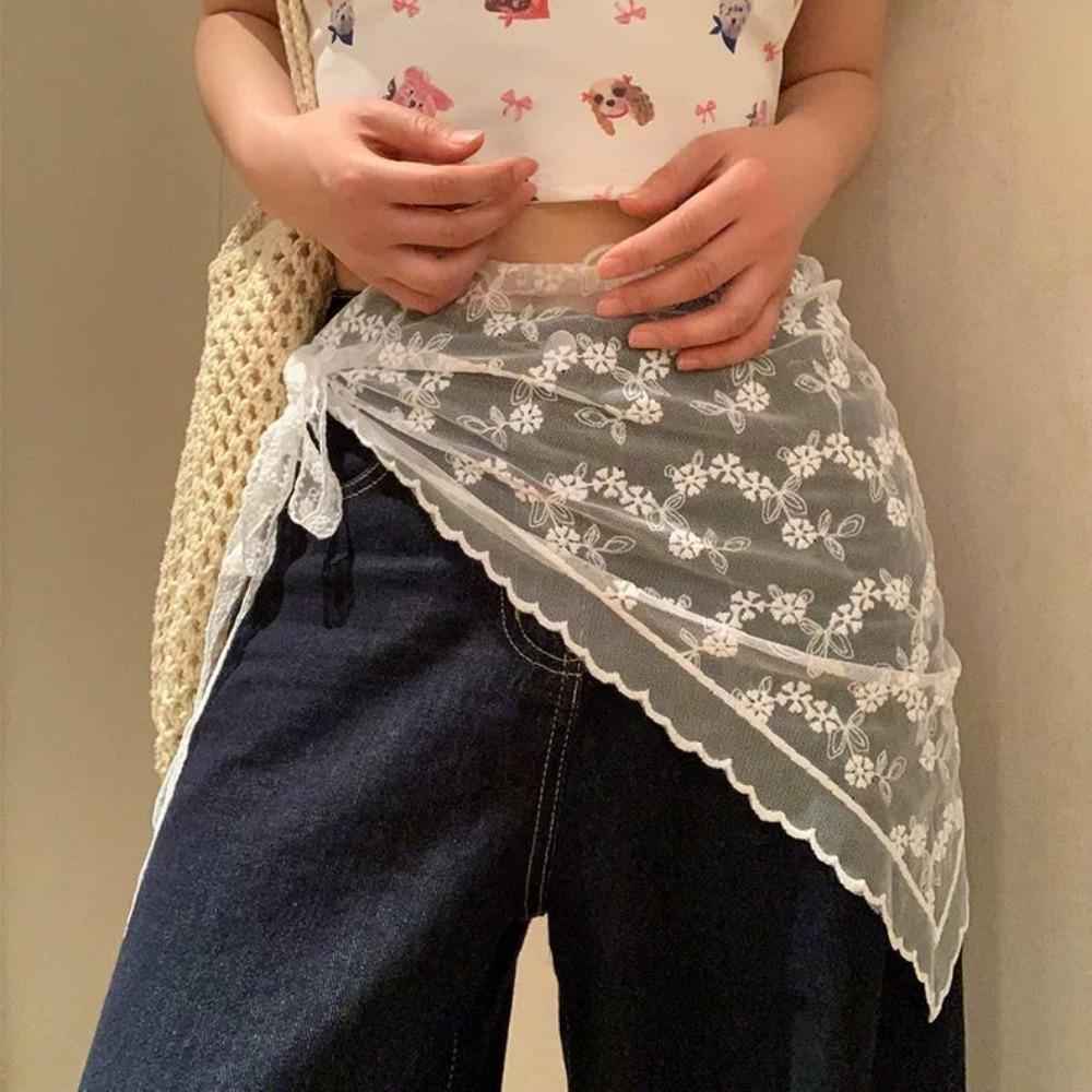 Korean Layering Scarf | 2025 White Lace Skirt Slimmer | Adjustable Waist Wrap