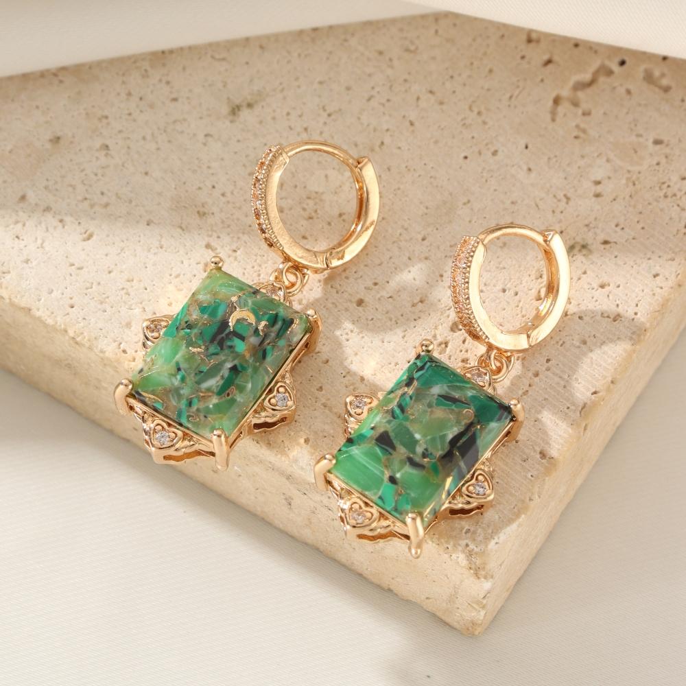 

1 Pair Fashion Square Imitation of Natural Stone Dangle Earrings for Women Cubic Zirconia Jewelry Party Accessories золотий