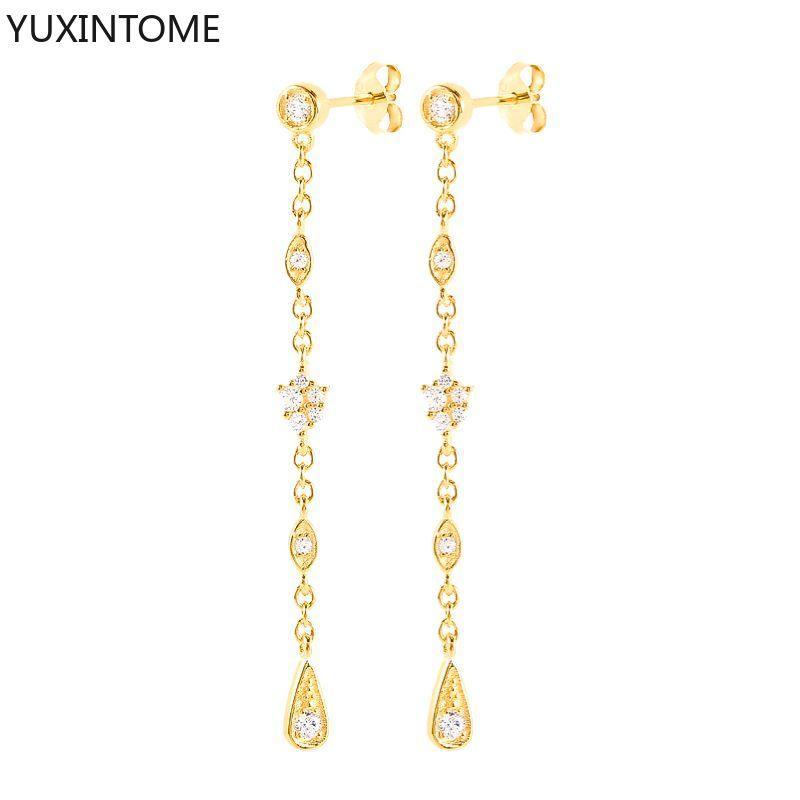 925 Silver Needle Long Chain Stud Earrings For Women Exquisite Zircon Geometric Tassel Pendant Earrings Luxury Jewelry