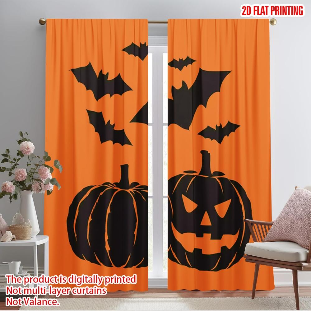 2pcs,2D Plane Printing Print Curtains Halloween Pumpkin (11) Polyester Woven (without Rod) All Seasons Ldeal for Various Room