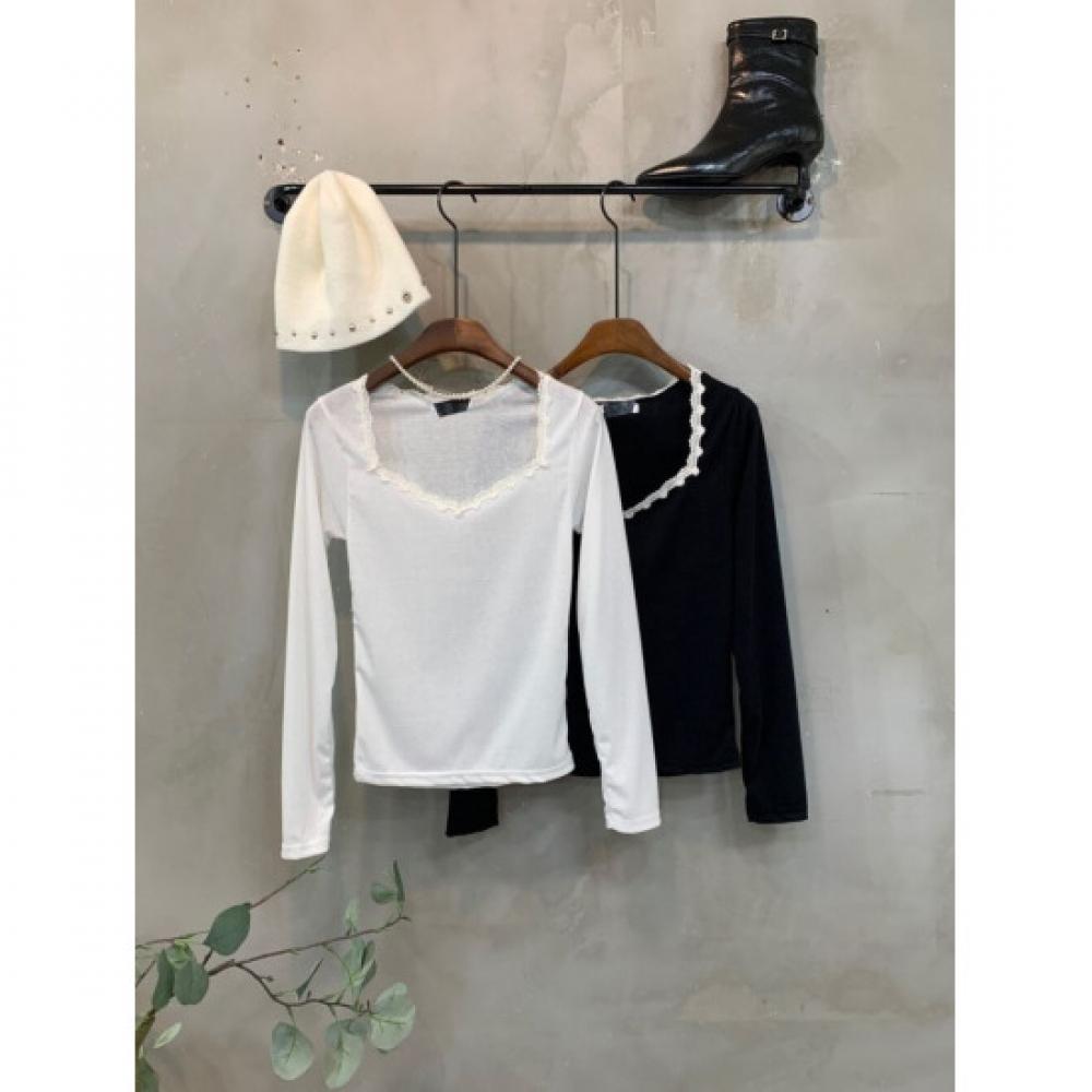 C S In The Room Long Sleeve T ShirT Choki laCe hearT neCk 2Color