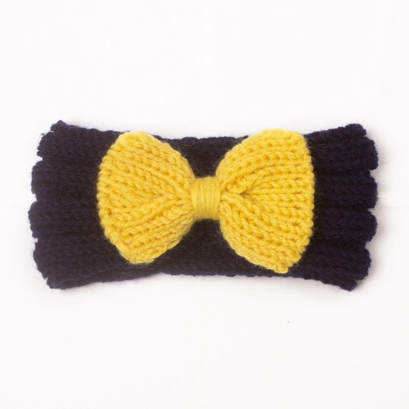 Autumn and winter warm children's contrasting color knitted wool hair accessories, baby solid color bow headscarf, baby headband