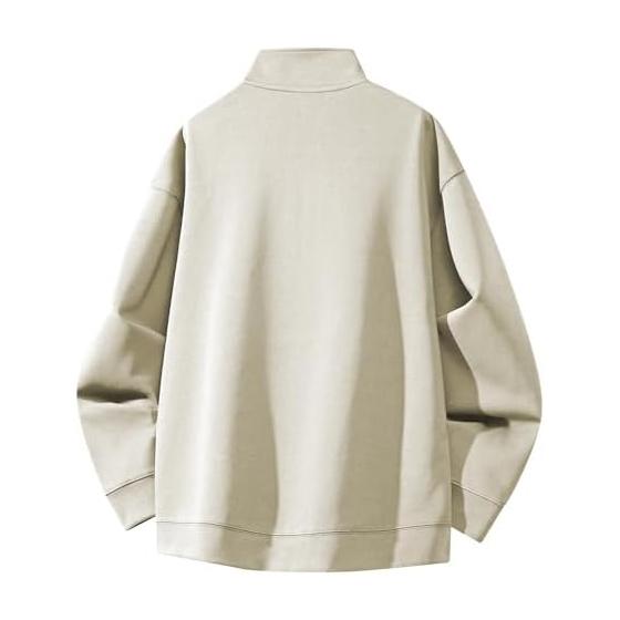 [Fosroe] Hoodie, Zip Shirt, Long Sleeve, Men's Sweatshirt, Pullover, Stand Collar, Half Zip, Plain, Loose, Large Size, Autumn Clothes