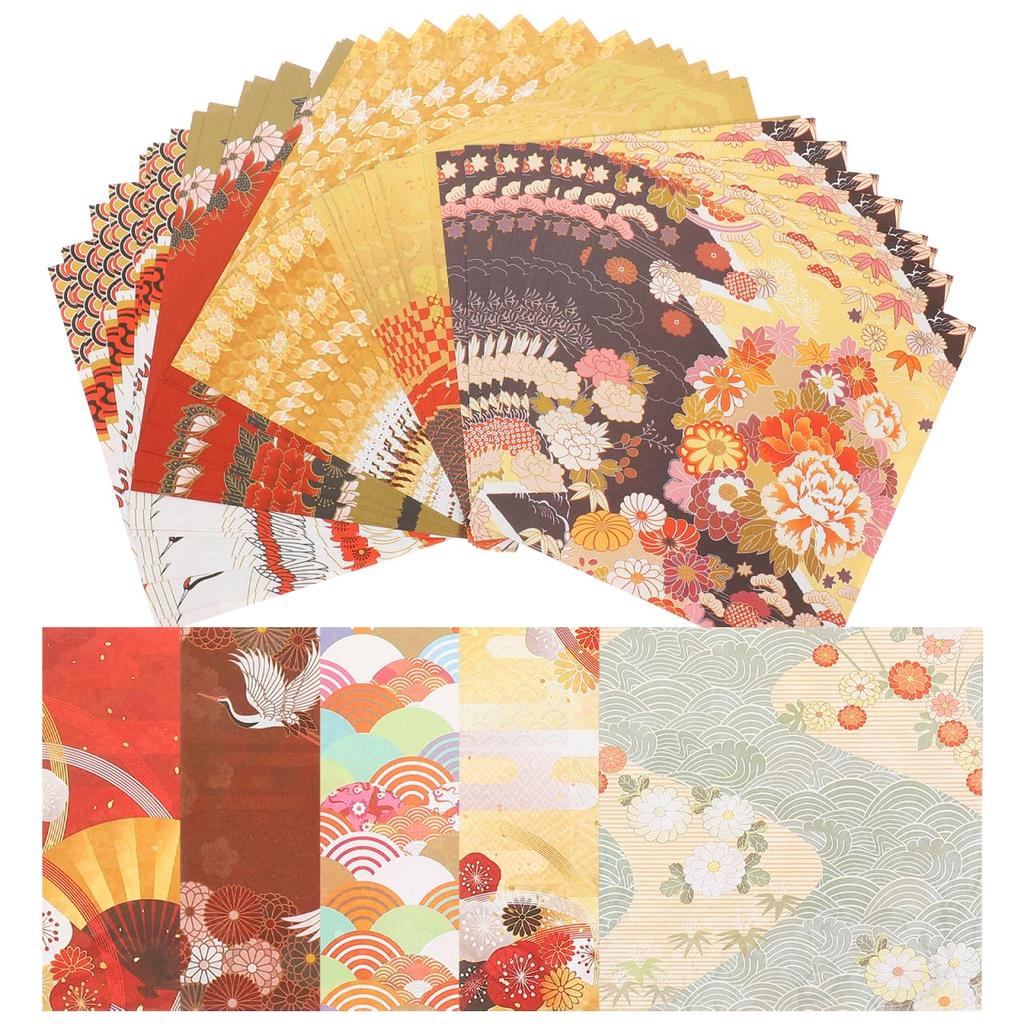 OSALADI Printed Square Origami Japanese Style and Interior 50-Pack Double-Sided Paper, Design, Beginner-Friendly Origami, Craft, Stationery,