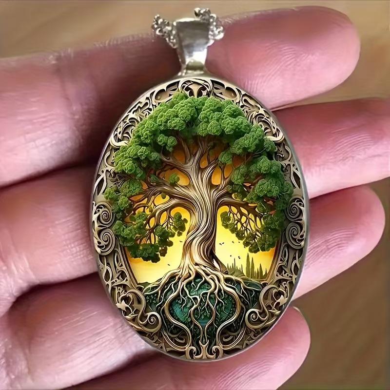 Bohemian Tree Glass Pendant Necklace
