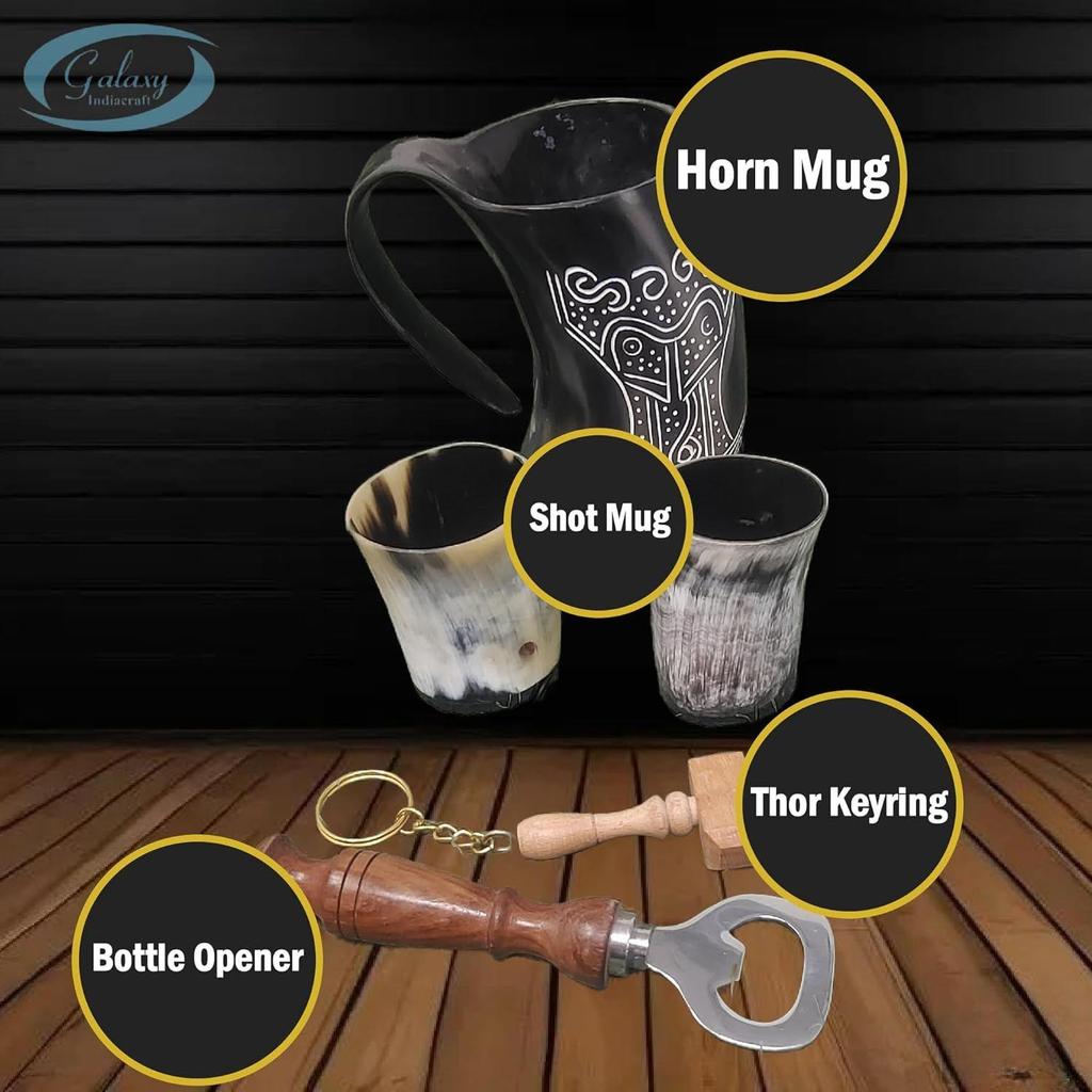 Viking Drinking OX Horn | Tankard | Mug | Cup for Ale, Beer, Mead, Wine, Shot Glass, Bottle Opener |100% Leak Free | Natural and Handmade