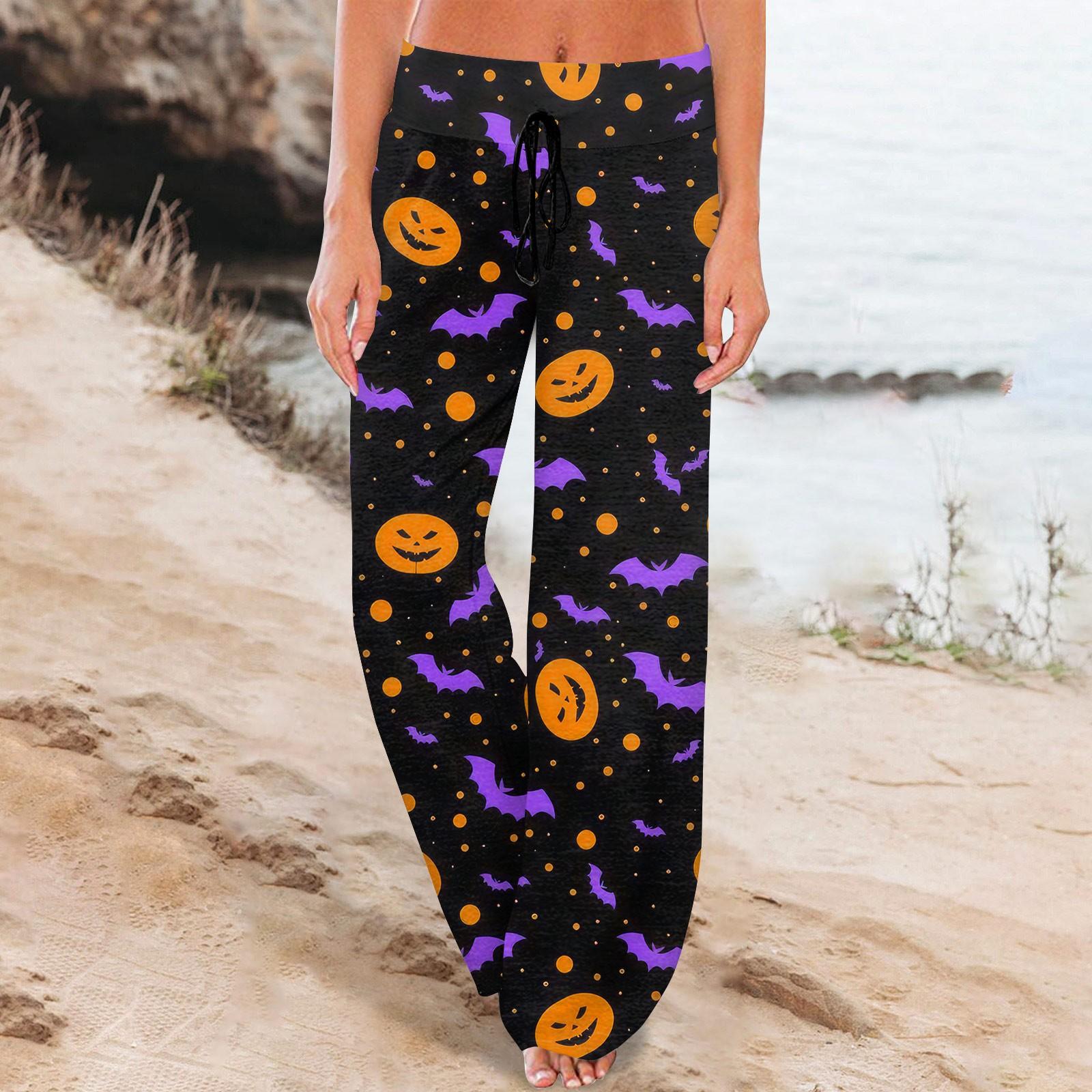 

Женские удобные пижамные штаны с карманами на Хэллоуин и принтом на шнуровке, широкие брюки S чёрный