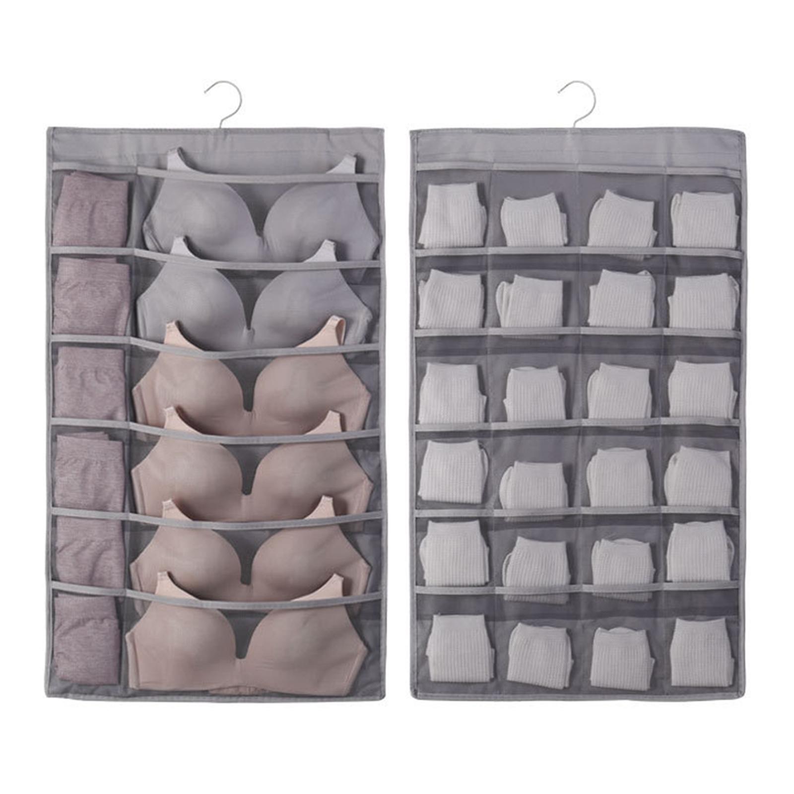 Dual-Sided Hanging Storage Bag 36 Pockets Mesh Pockets with Metal Hanger Closet Hanging Organizer for Closet серый