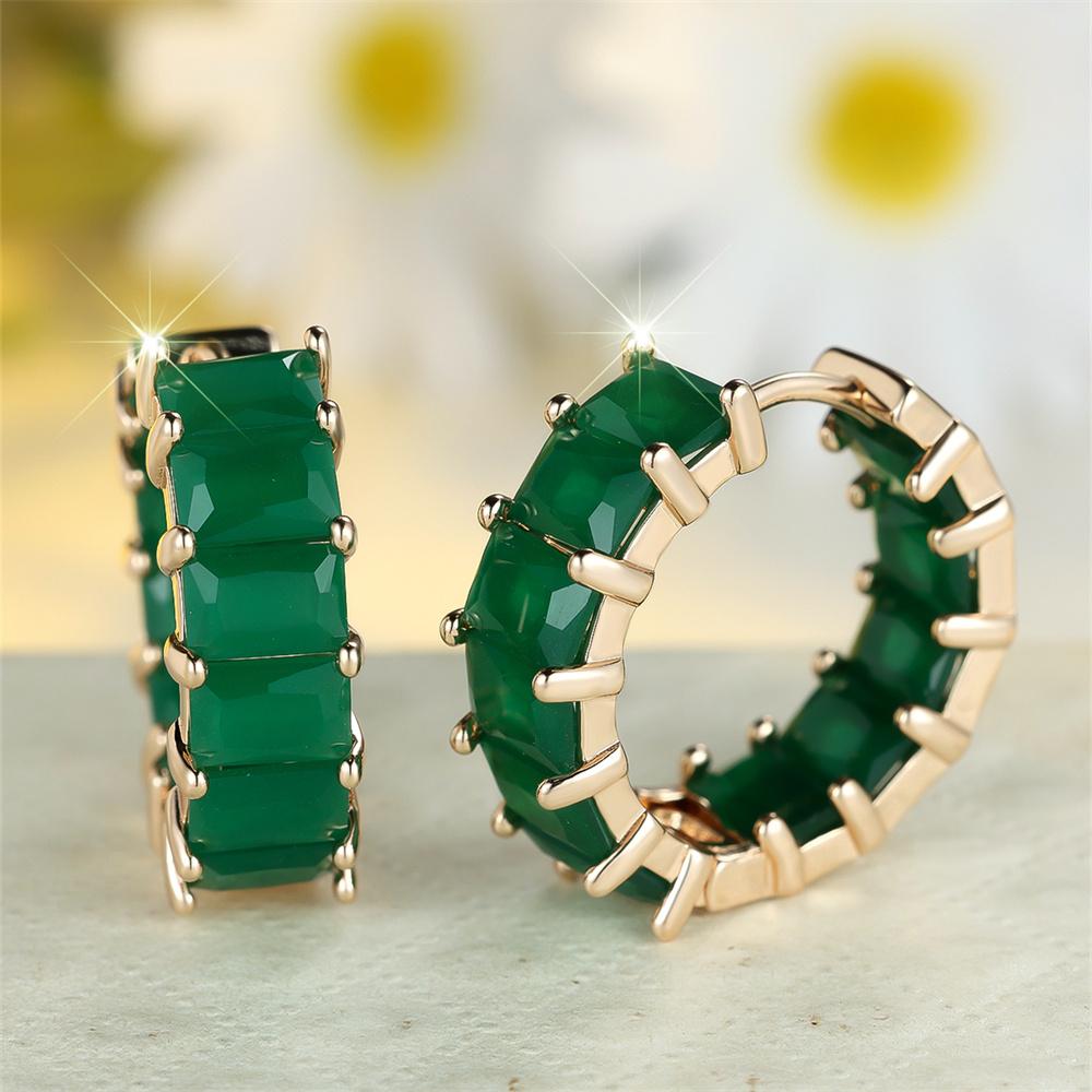 Luxury Jade Green Rectangle Stone Hoop Earrings For Women Vintage Gold Color Ear Buckle Wedding Jewelry Engagement Party Gifts