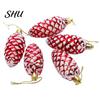 Pine Cone Hanging Ornament 5Pcs Christmas Plastic Colorful Shiny Glitter Pendant for Holiday Party Classic Shape Scene Layout Tree Decoration