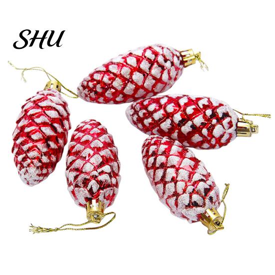 Pine Cone Hanging Ornament 5Pcs Christmas Plastic Colorful Shiny Glitter Pendant for Holiday Party Classic Shape Scene Layout Tree Decoration