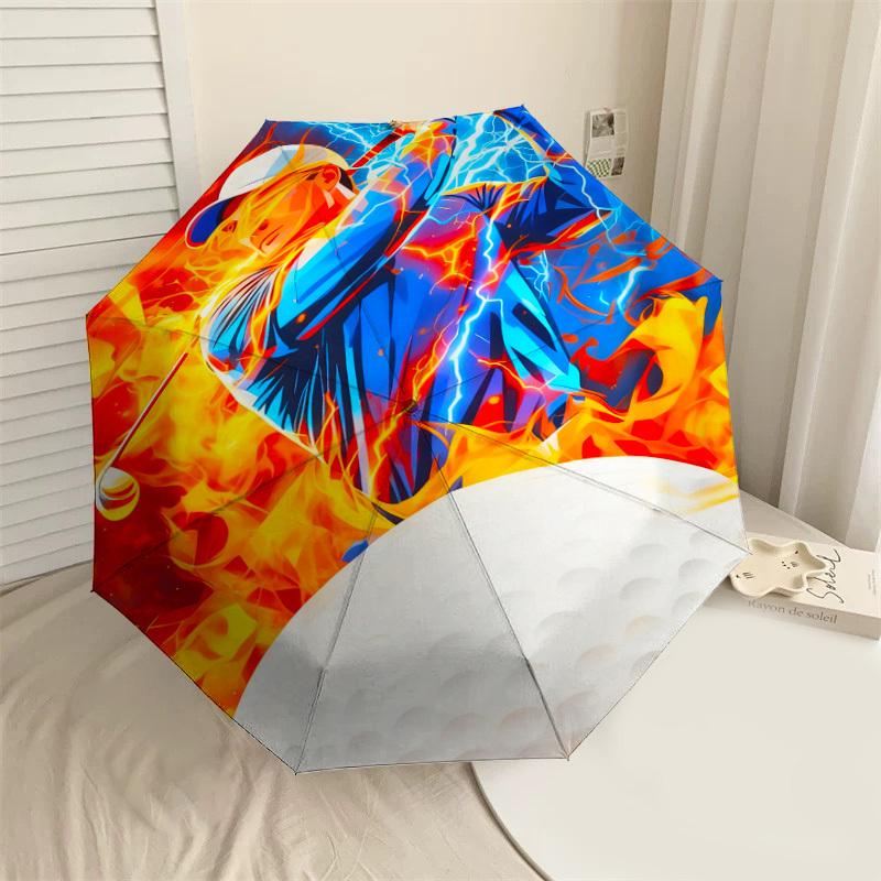 1pc Golf Fire Pattern Umbrella Design Automatic Opening and Closing Umbrella, High-quality Travel Umbrella, c1128232