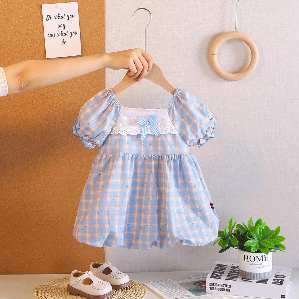 0-5 Years Girls' French Puff Sleeve Summer Dress