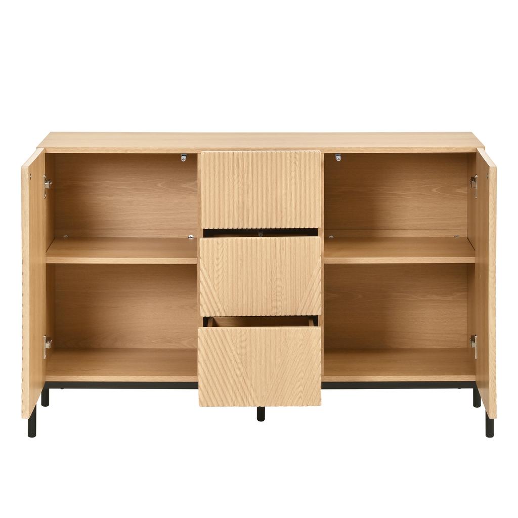 Modern Sideboard with Geometric Structure, Double Doors, Middle Drawer, Multifunctional Storage Cabinet for Living/Dining Room