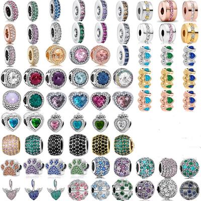 S925 Sterling Silver Multi Color Heart Wings Paw Beads DIY Bracelet Charm Women's Luxury Jewelry