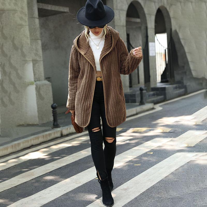 

Двусторонняя плюшевая куртка-кардиган с капюшоном, женская свободная верхняя одежда без пуговиц, однотонное пальто с длинными рукавами, теплая повседневная куртка на осень и зиму XL хаки