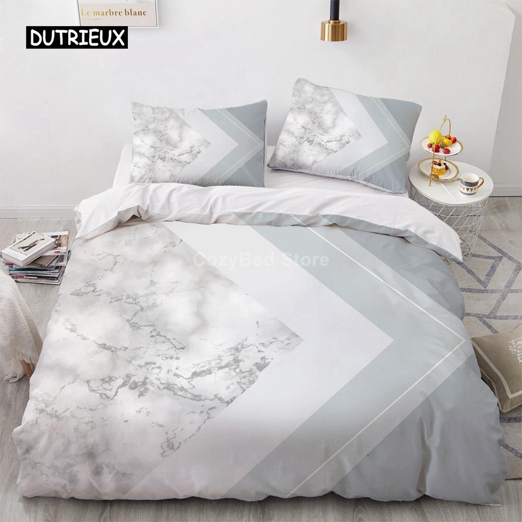 Gorgeous White Gold Marble Pattern Bedding Set Modern Duvet Cover Sets Comforter Bed Fashion Luxury Adults Bedroom Decorating