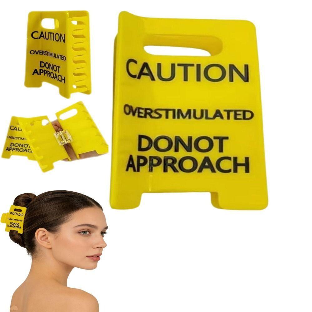 Strong Grip Overstimulated Hair Claw Clip Vibrant Yellow Warning Ponytail Holder  Thick Hair