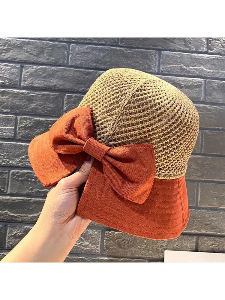 New Sunscreen Hat In Spring And Summer Children's Fashion Bucket Hat Folding Bow Sun Hat Sunscreen Hat