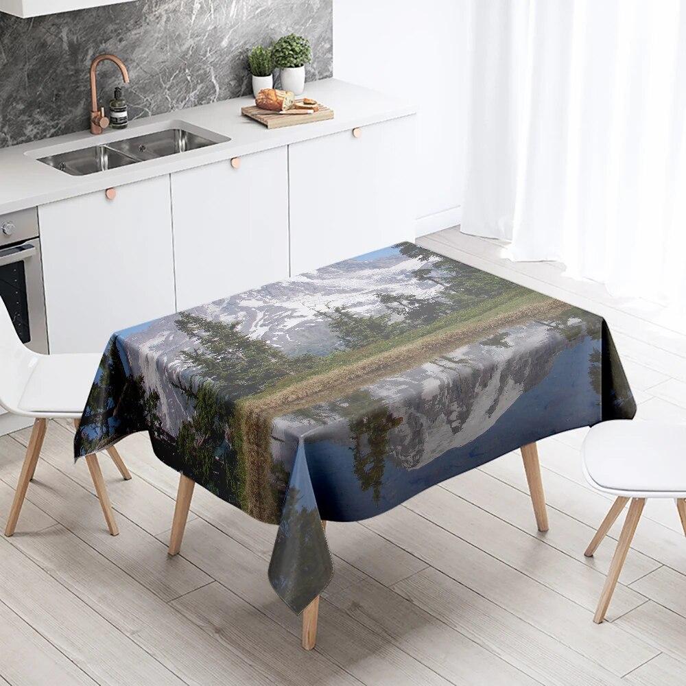 Natural Scenery Tablecloth Landscape  Anti-fouling Waterproof Rectangular Kitchen Dining Table Home Decoration