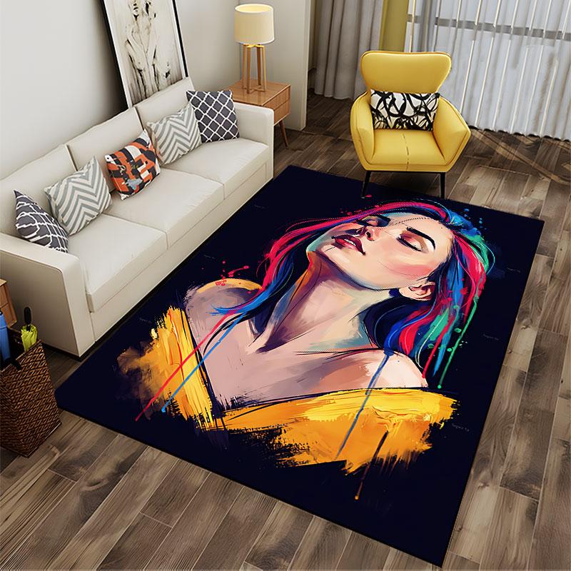 Colorful Woman Portrait Art suitable as a non-slip mat for the living room or bedroom sofa
