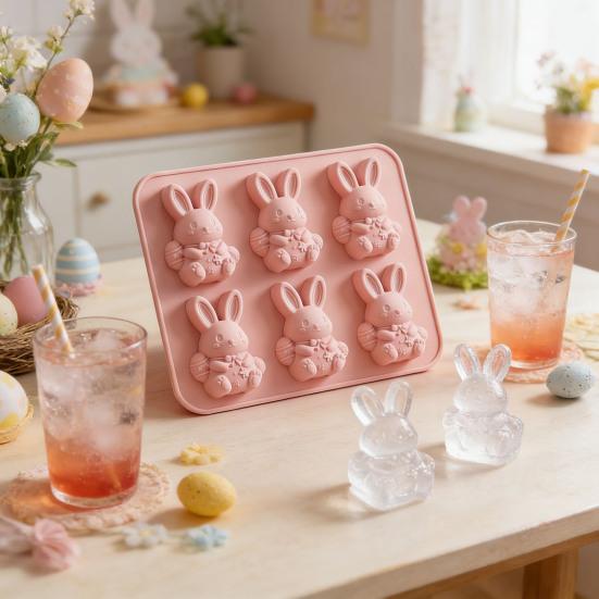 Easter Ice Cube Mold Food Grade Silicone 3D Bunny Shape Baking Mold Easy To Clean Dishwasher Safe Easter Party Supplies