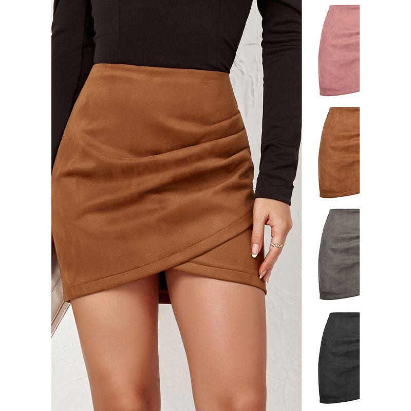 Solid Color Pleated Hip Hugging Skirt Women's Pure Color Ruffle Hip Skirt