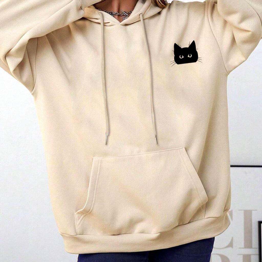 Y2K Cat Print Oversized Women's Hoodie with European and American Letter Design