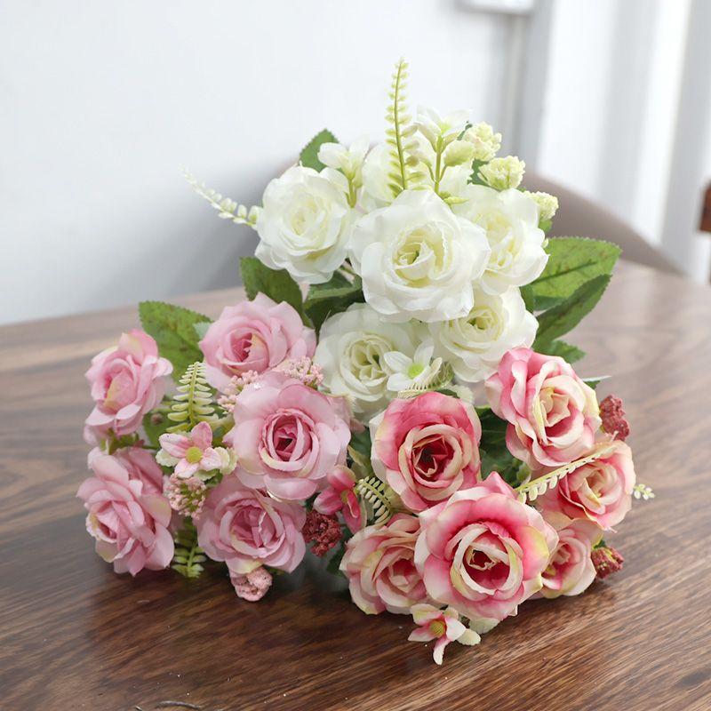 Single Stem Artificial Flower Rose For Indoor Decoration Silk Fabric Artificial Flowers For Room Decoration Small Bunch Of Plastic Flower Bouquets.