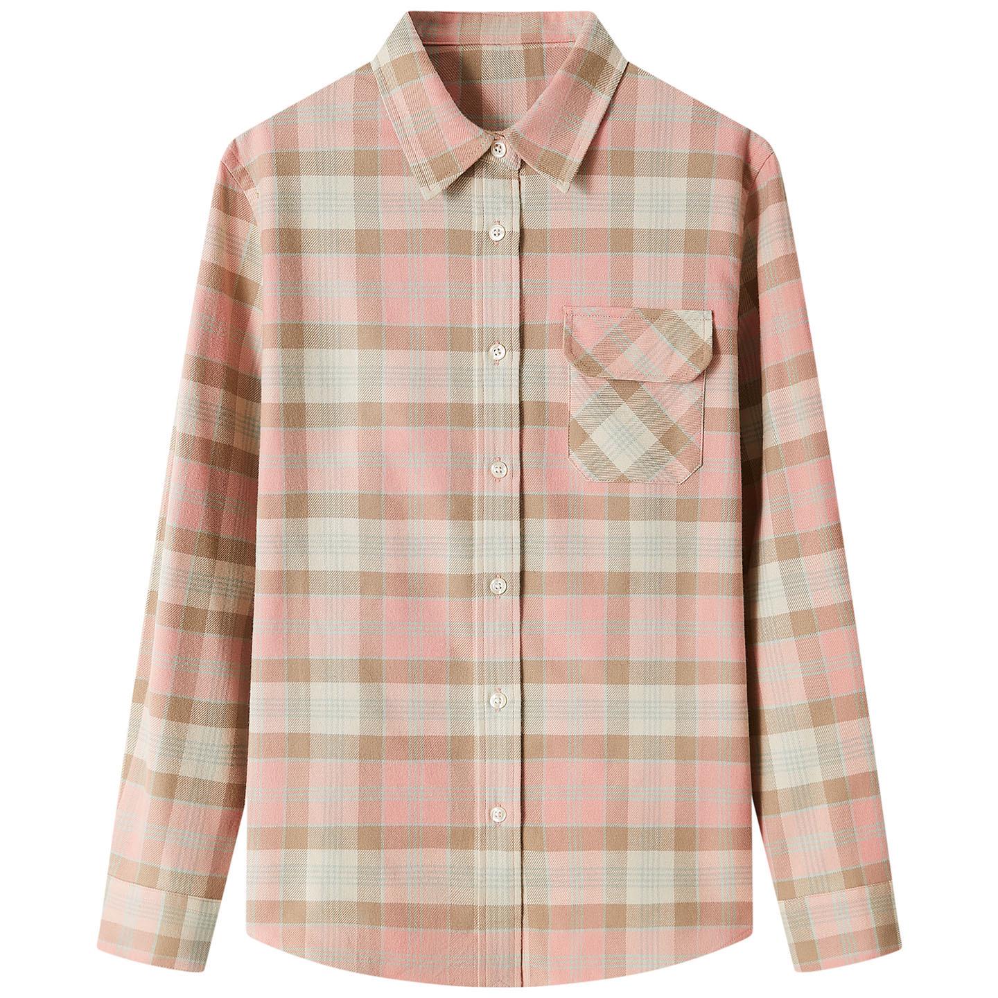 Women s Long Sleeve Thickened Blue Plaid Cotton Shirt - Spring 2026 Artistic Collection Large