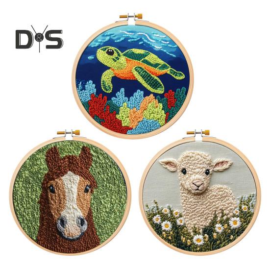 Punch Needle Kit für Anfänger, Punch Needle Set mit Rahmen, Schere, DIY Punch Needle Stickerei Starter Kit für Erwachsene und Kinder