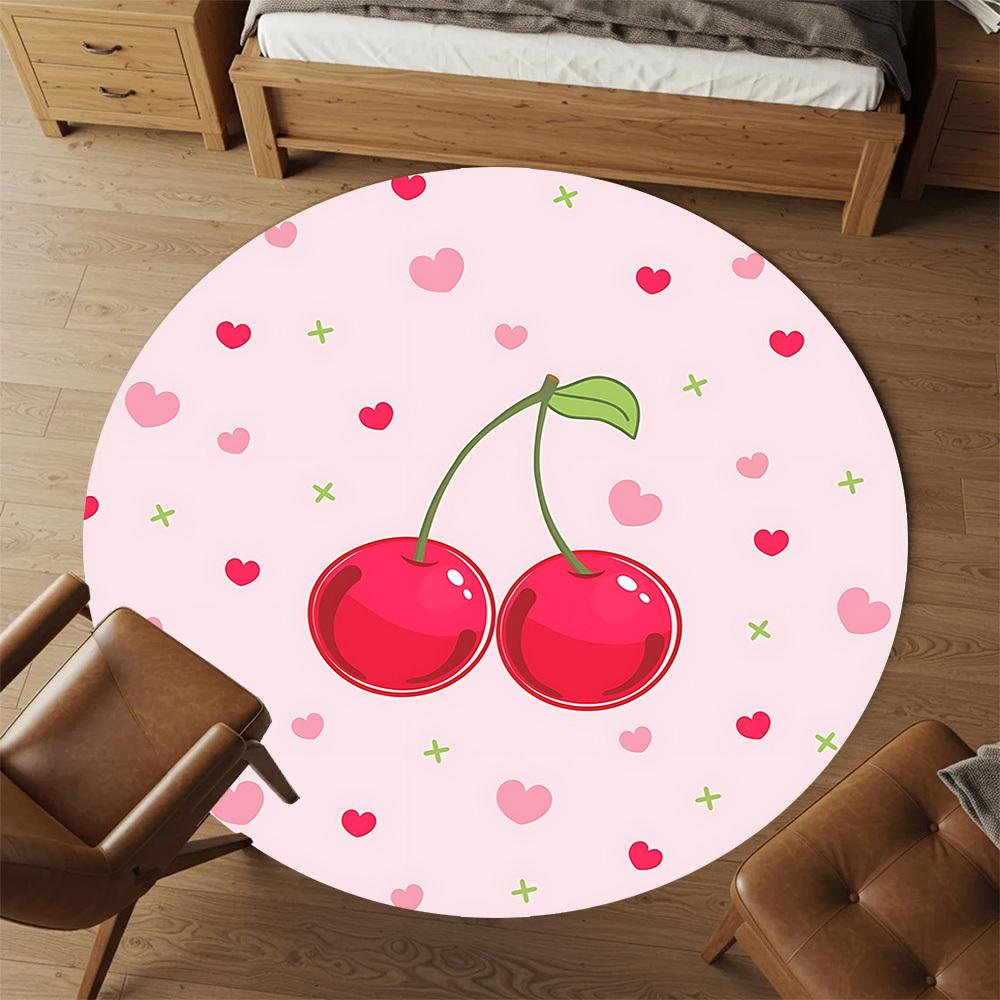 1pc Cherries Heart Round Chair mat Area Rug - Non-Slip, Floor Mat for Office, Bedroom, and Indoor Decor c1125133