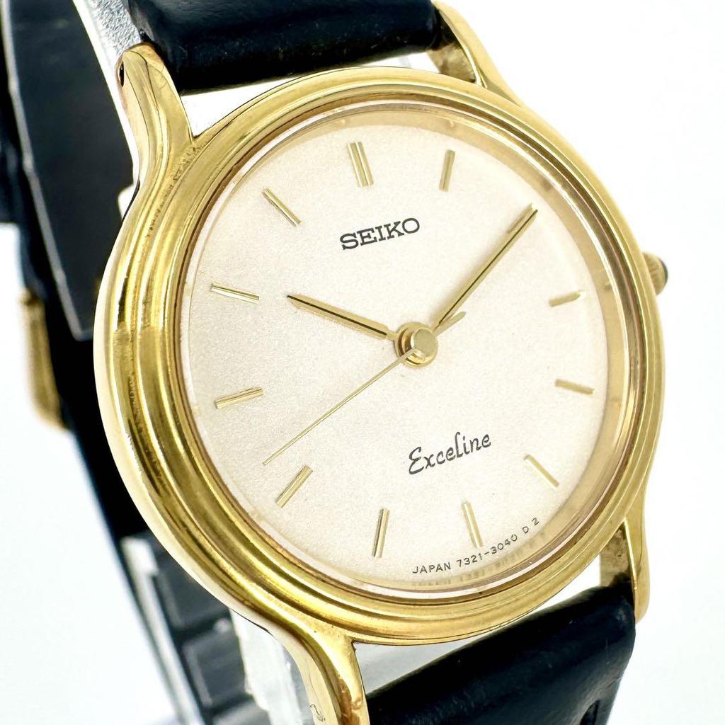 [USED] Battery SEIKO Exceline Watch Gold Leather Strap