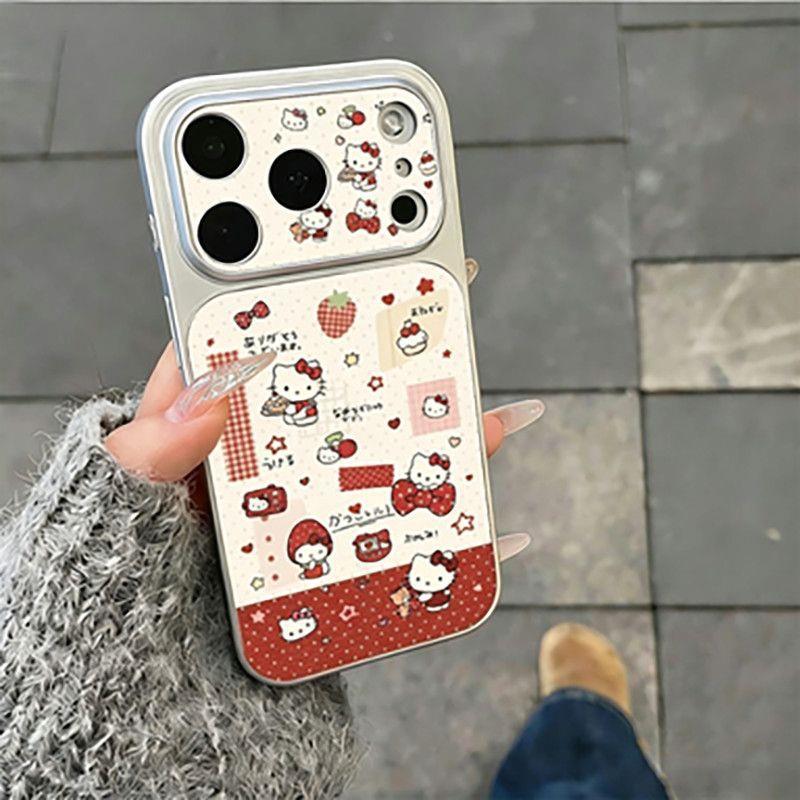 Red Strawberry Kt Cat Apple 17promax Mobile Phone Case iPhone16 All-inclusive 15pro Large Window Mirror Lanyard