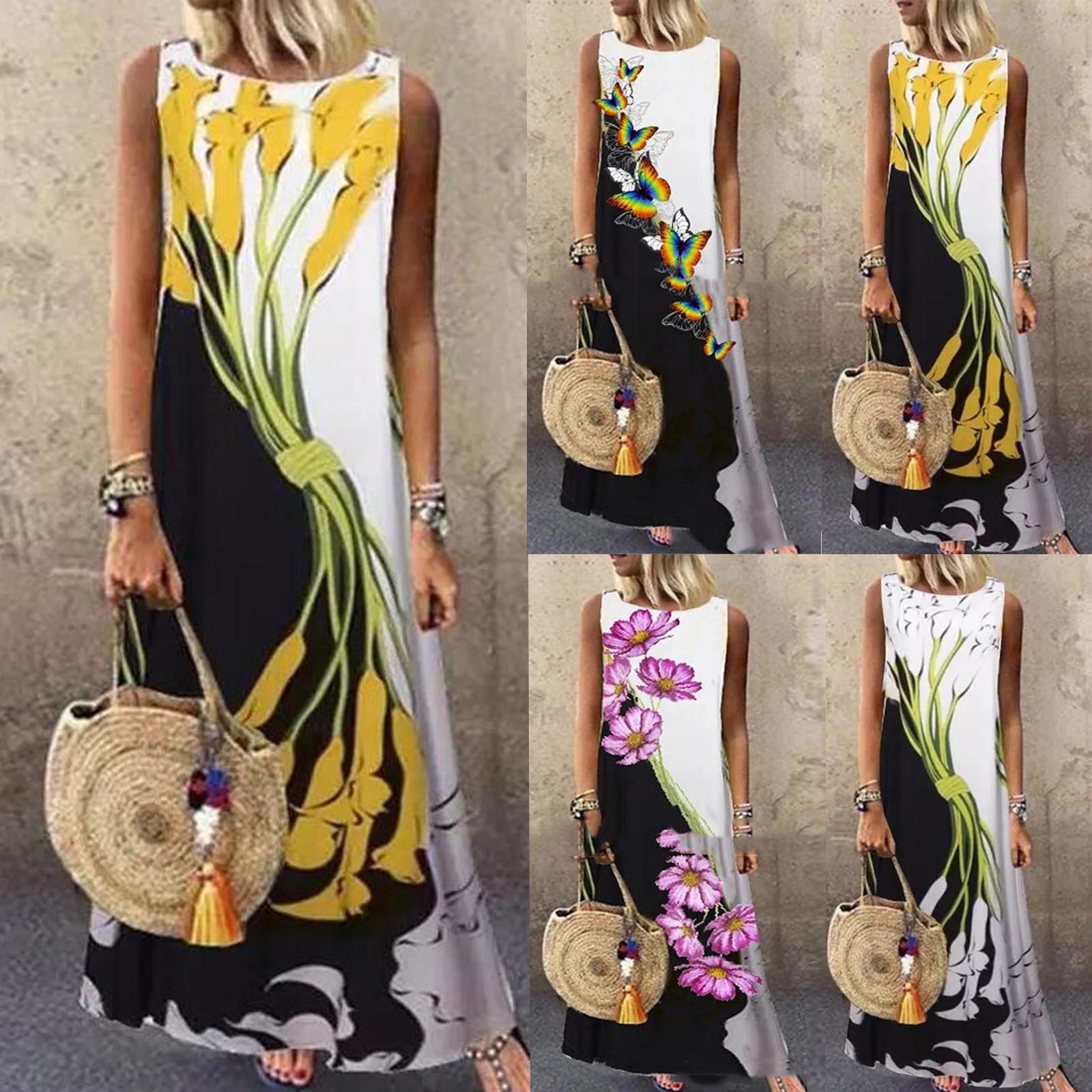 

Женское модное платье без рукавов с круглым вырезом и цветочным принтом бабочки